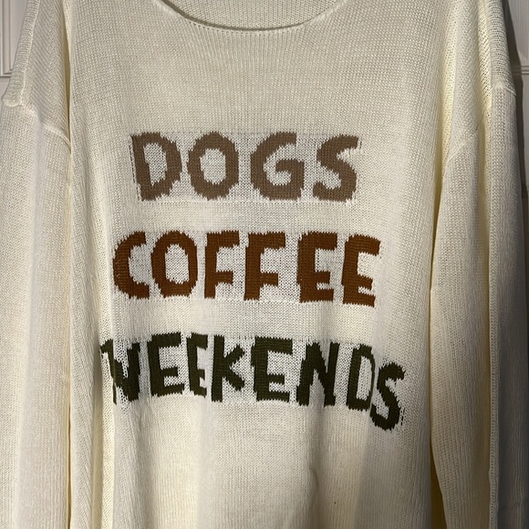 Dogs Coffee Weekends light weight round neck sweater - Picture 2 of 6